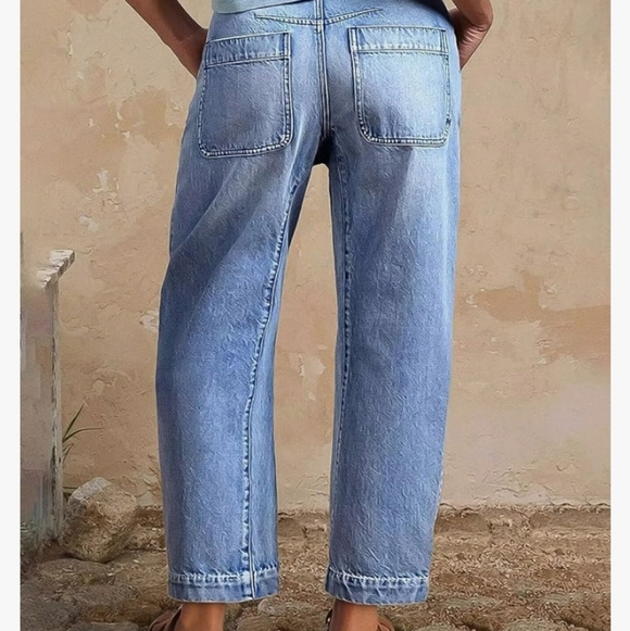 Flamingals Cotton Navy Blue Barrel Denim Jeans XL - Picture 2 of 6